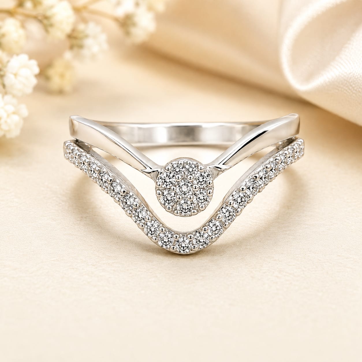925 Sterling Silver V-Shaped CZ Ring for Women | Sparkling Cubic Zirconia Chevron Ring | Silver Jewelry